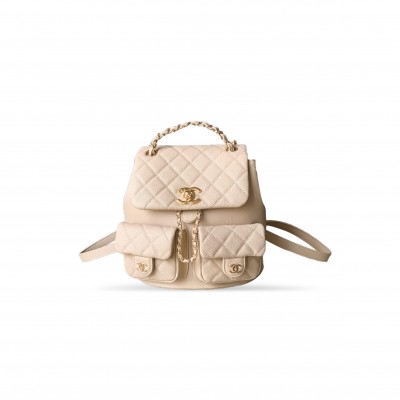 CHANEL LARGR SHINY CAVIAR QUILTED DUMA POCKETS DRAWSTRING BACKPACK MILK TEA COLOR 129235 (21*20*12cm)